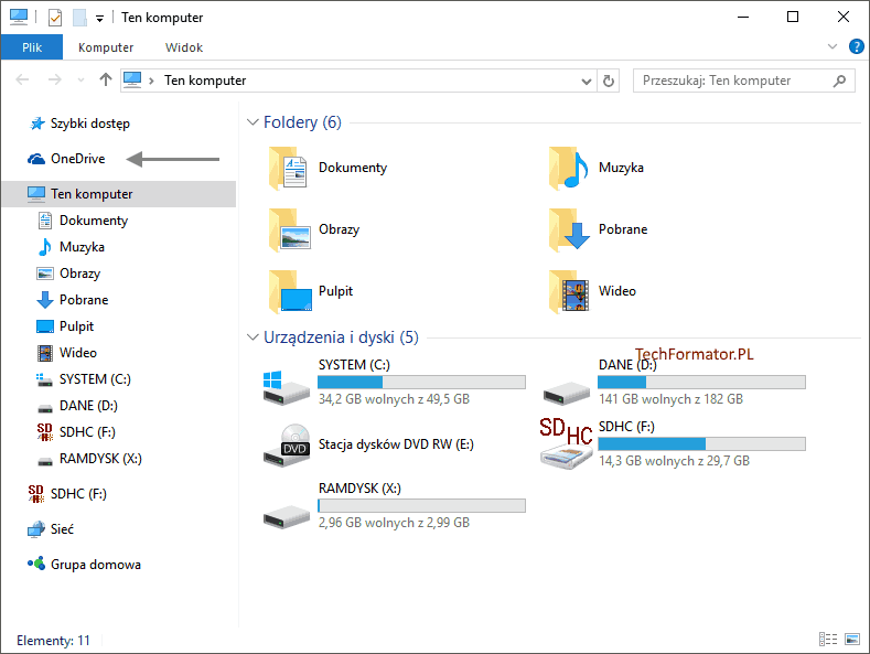 OneDrive - Eksplorator Windows 10