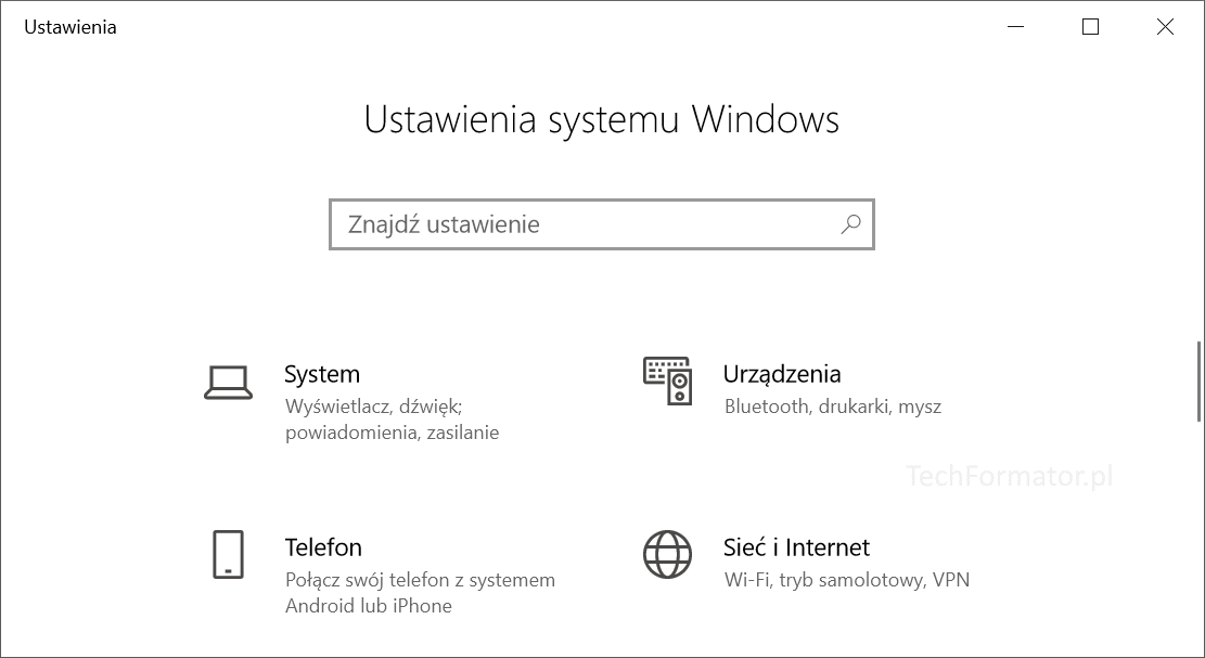ustawienia systemu windows