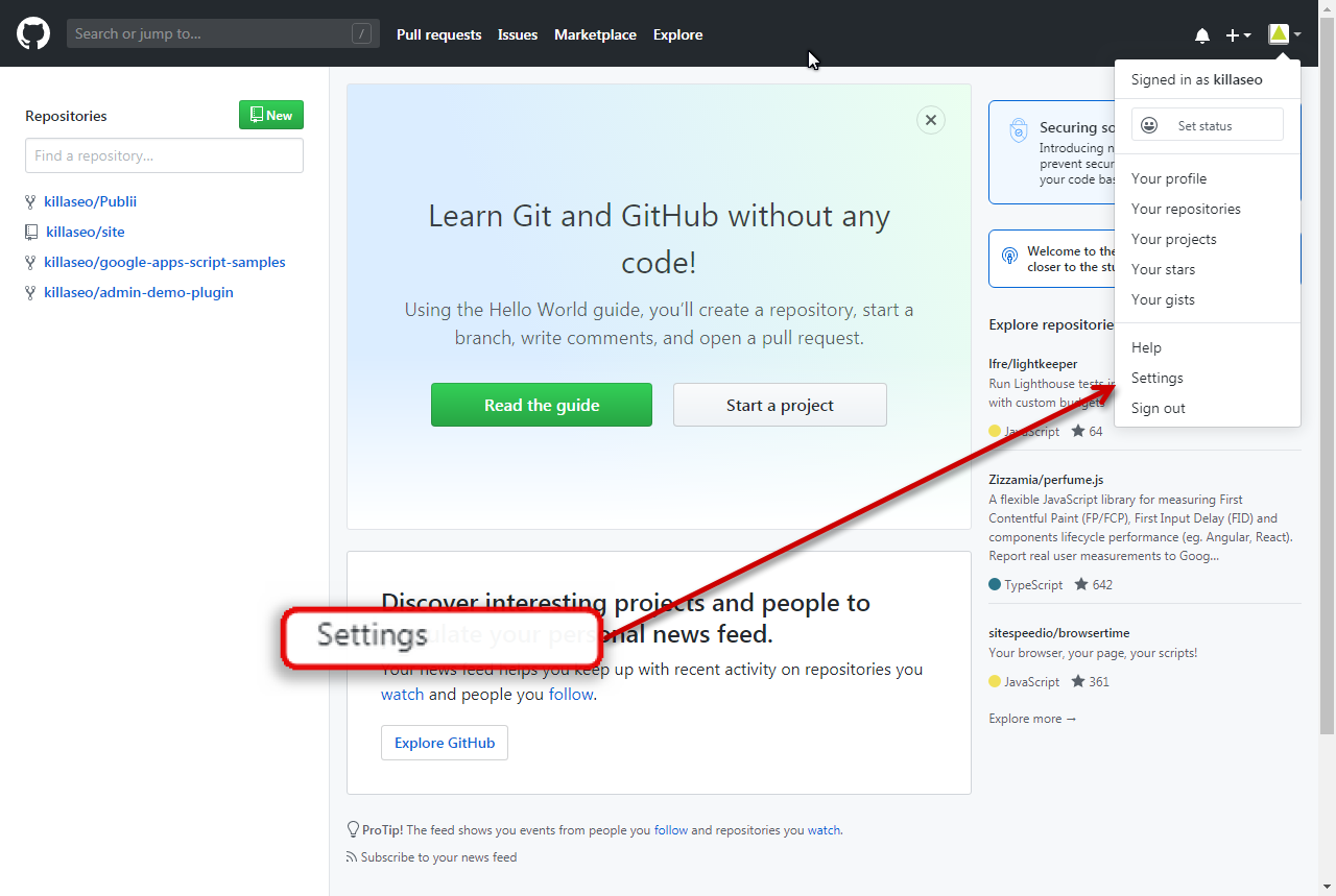 Ustawienia GitHub