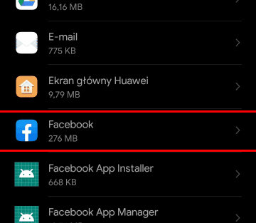 Ustawienia aplikacji na Androidzie - Facebook