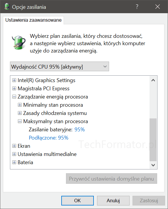Opcje zasilania Windows 10