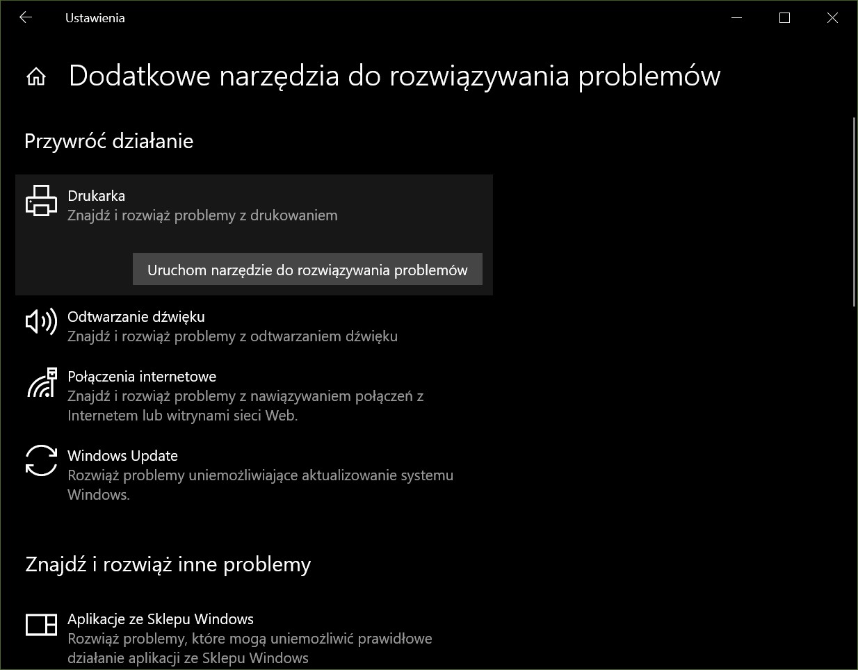 Narzędzia do rozwiązywania problemów w Windows